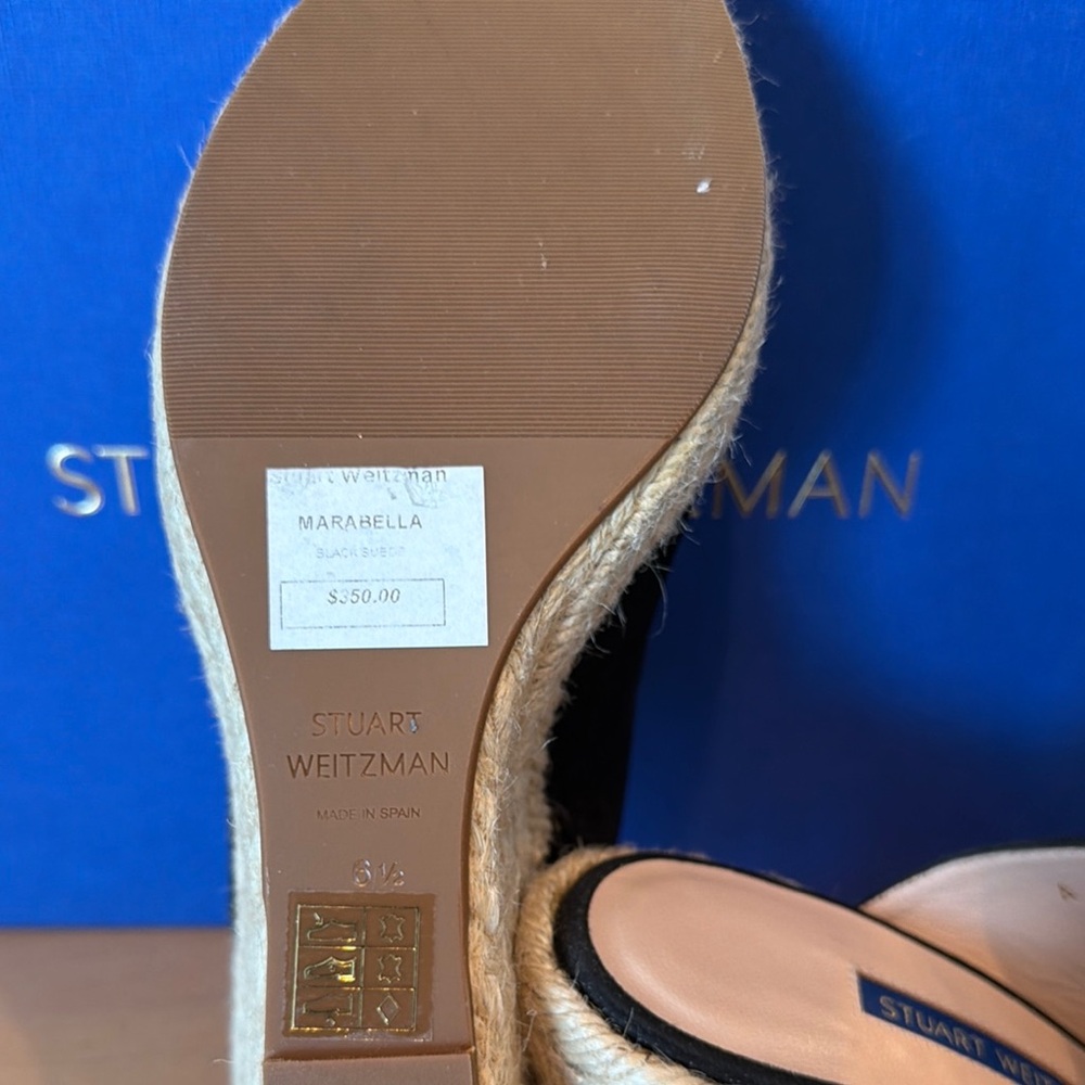 Stuart Weitzman Black Suede Espadrille Wedge Mules - Picture 2 of 4